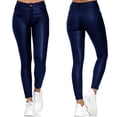 thumbnail image 2 of CEHVOM Women Solid Casual Pockets Button High Waist Faux Leather Long Pants, 2 of 8