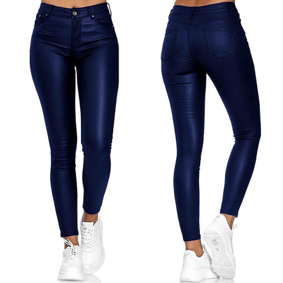 Simua Fashion Womens Stretchy Leggings Faux Leather Zipper Pants High Waist Casual Trousers