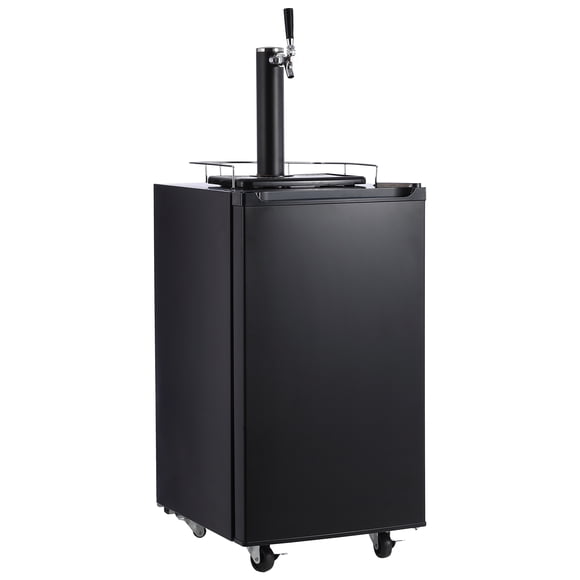 Kegerator à Bière, Distributeur de Bière en Fût à Robinet Unique, Réfrigérateur Pleine Grandeur en Acier Inoxydable pour Fûts et Refroidisseur de Bière en Fût avec Tablettes et Plateau d'Égouttement et 4 Roulettes, Contrôle de Température 32 °F - 50 °F, 97 L