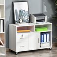 thumbnail image 3 of Lateral Filing Cabinet with Open Storage Shelf, Printer Stand Home Office Mobile File Cabinet with Wheels, Lockable Drawer, White, 3 of 7