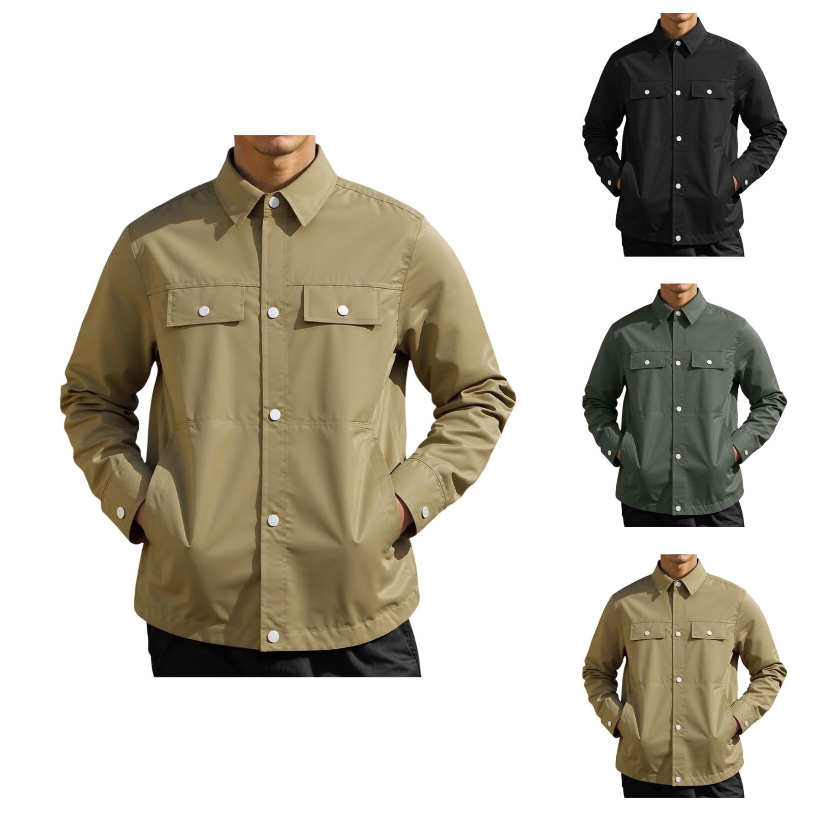 Lightweight Fall Jackets for Men 2025 Long Sleeve Button Down Collared Casual Jacket with Pockets Outerwear Coat