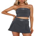 thumbnail image 1 of Tenue d'Été 2 Pcs pour Femmes Débardeur Court Sans Manches + Jupe Plissée Mini avec Ceintures, 1 of 6