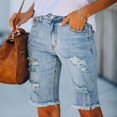 thumbnail image 4 of AherBiu Jean Shorts Ripped Straight Distressed Frayed Stretchy High Waisted Skinny Half Denim Shorts, 4 of 7