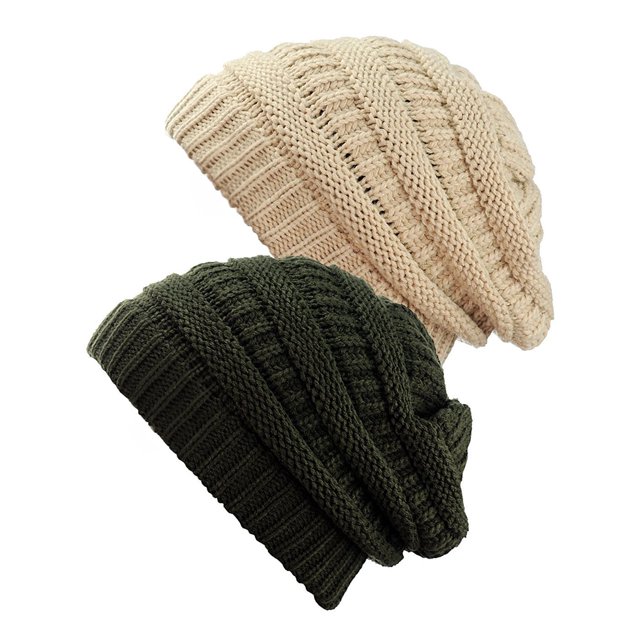 Tuque Tricotée pour Femmes (Lot de 2), Beige/olive Neuve