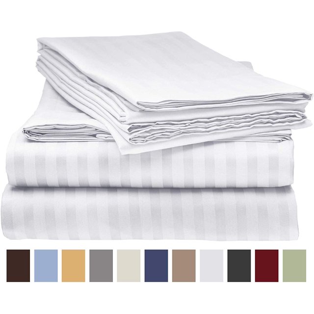 Deluxe Striped 1800 Prestige Soft and Comfortable Bed Sheets Set, King White