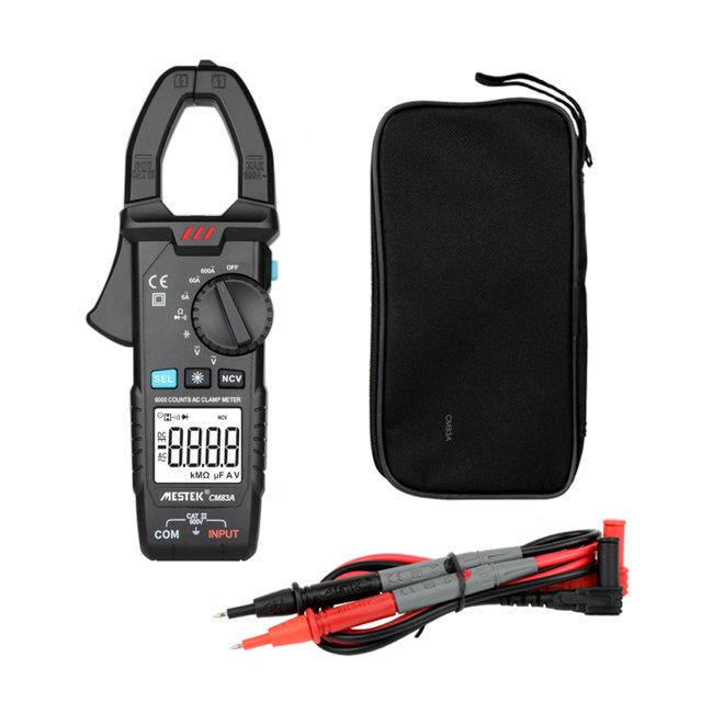 MESTEK MESTEK Digital Clamp Meter with NCV, 600A AC Current, 600V AC/DC Voltage, Capacitance Tester, Backlit Display, Data Hold, CM83A Model, No Battery Included