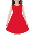 thumbnail image 1 of vdgthytj Robes Midi d'Été pour Filles Col Rond Couleur Unie Robe Soleil Sans Manches Ligne A Fluide Longueur Genou, 1 of 3