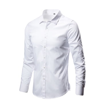 DPTALR Chemise à Manches Longues Unie à Col à Revers pour Homme, Style Affaires Décontracté, Haut Blouse