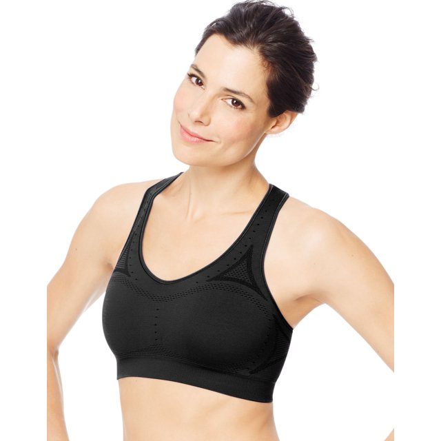 Hanes Womens Sport Seamless Racerback Sports Bra, 2XL, Ebony