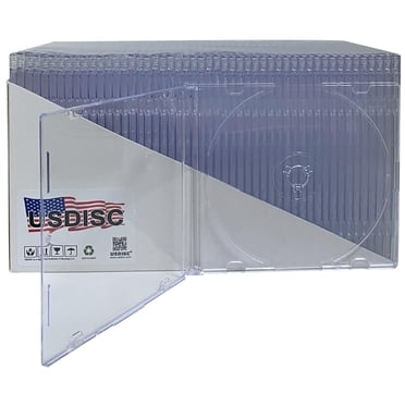 USDISC CD Jewel Cases Slimline 5.2mm, Single 1 Disc, Clear, Pack of 50