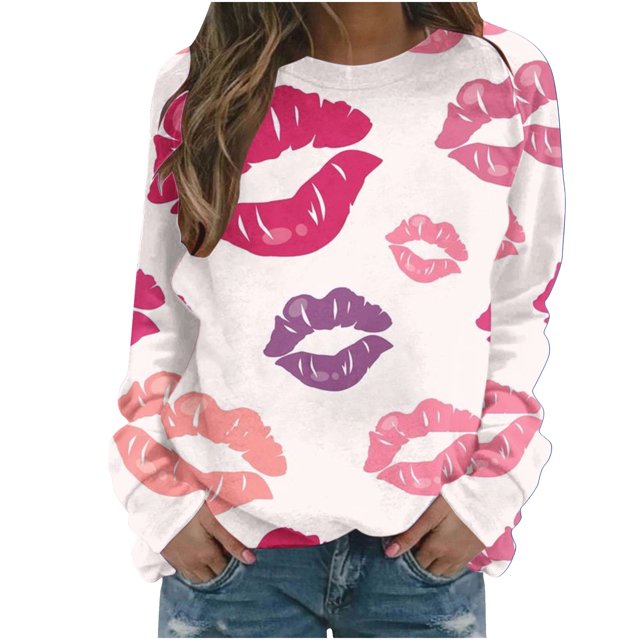 Birdeem Chandail à Manches Raglan et Col Rond pour Femmes avec Imprimé Amour de la Saint-Valentin