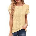 thumbnail image 1 of Timegard Hauts d'Été pour Femmes, Oeillets, Col Rond, Blouse à Manches Courtes Pétale, Chic Décontracté, Hauts Amples, 1 of 7