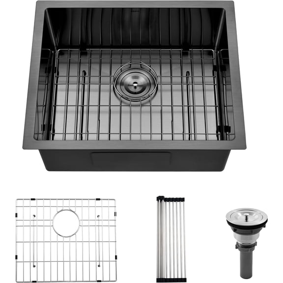 Undermount Kitchen Sink - ndermount Stainless Steel Kitchen Sinks Gauge Single Bowl with Accessories - (Gunmetal