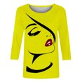thumbnail image 4 of Penkiiy Hauts pour Femmes Mode Femmes T-shirt Imprimé Mi-Long Manches 3/4 Blouse Col Rond Hauts Décontractés Jaune Vêtements Y2K, 4 of 4