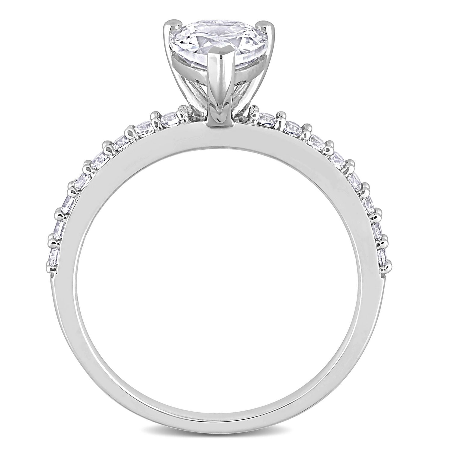 Bague de fiançailles Miabella avec -1/ Carat PBT de Saphir Blanc Synthétique en Or Blanc 10kt