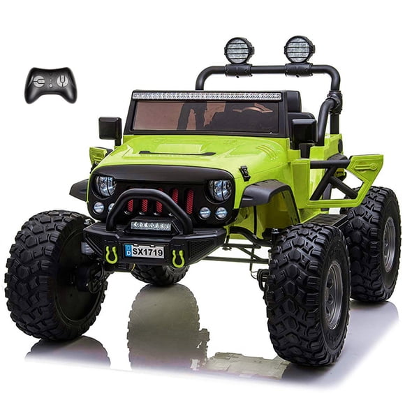 VOLTZ TOYS Lifted Monster Jeep Style 24V 2-Seater Kids Ride-On Off-Road Car Truck, 4WD Motorized Toy Vehicle with Parent Remote Control, Leather Seat, EVA Tires, Green