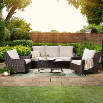 Ensemble pour patio en acier 5 pièces River Oaks avec housses de patio Better Homes & Gardens, brun foncé
