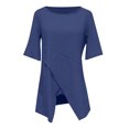 thumbnail image 4 of CHGBMOK Débardeurs Grande Taille pour Femmes Été Décontracté Col Rond Irrégulier Manches Courtes Chemise Ample Unie Col en V T-Shirt Femmes en Liquidation, 4 of 4
