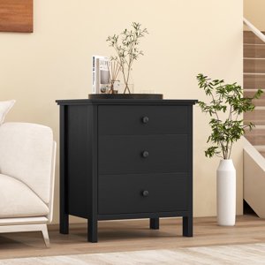 Giantex Table de chevet compacte, petites commodes de table de lit avec pieds en bois solide, noir