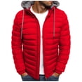 thumbnail image 1 of RKSTN Mens Down Jacket Solid Color Drawsting Hooded Jacket Winter Fashion Cotton Padded Jacket Warm Windproof Lightweight Puffer Jacket, 1 of 3