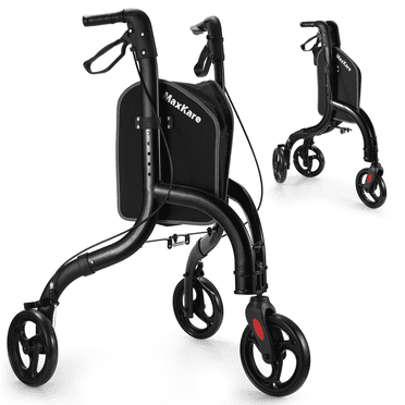 MaxKare Déambulateur à Roulettes Pliant avec Grand Sac de Rangement et Poignée de Frein, Déambulateur à 3 Roues pour Aînés, Léger, Hauteur Ajustable, Supporte jusqu'à 300 Lb