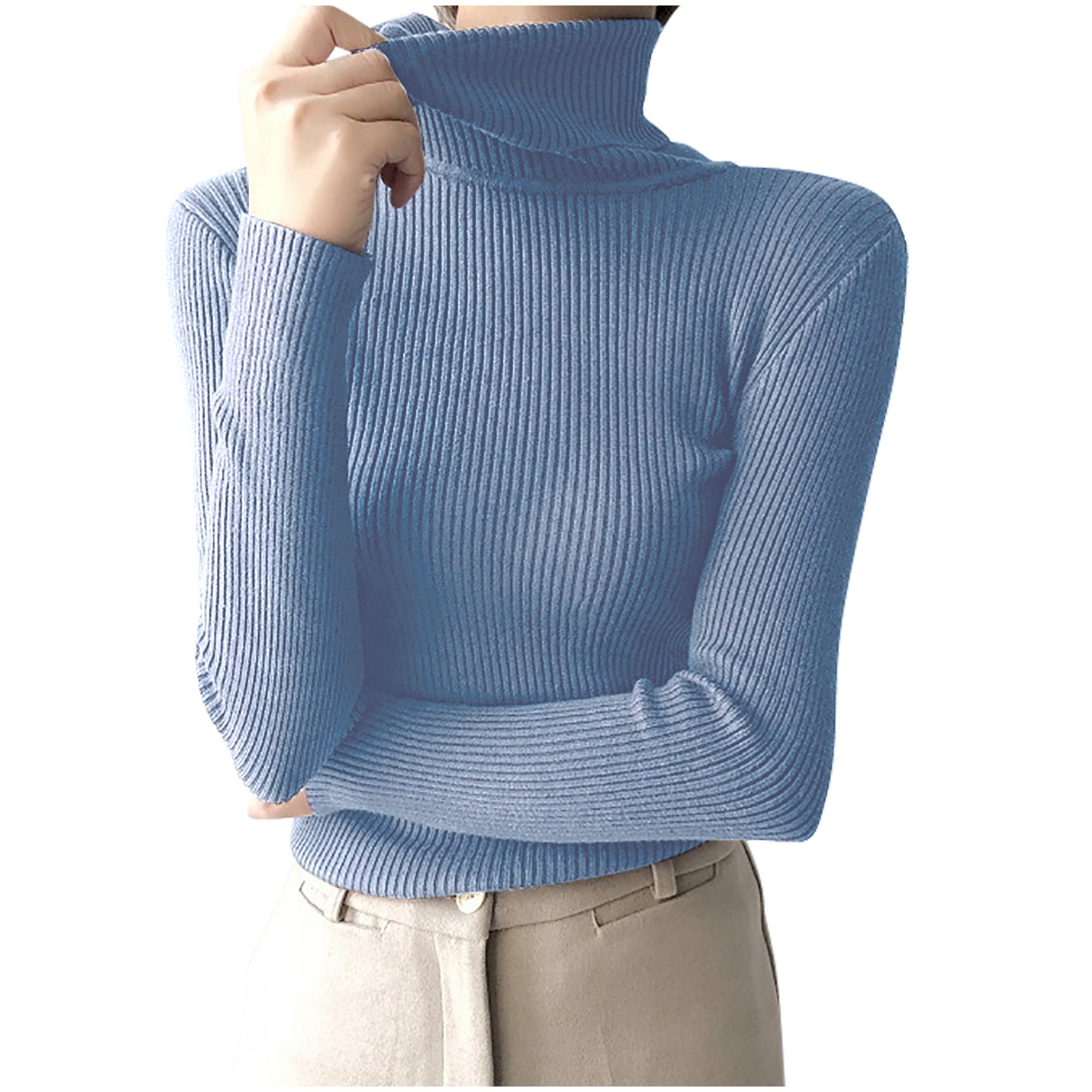 Yuyuzo Chandails pour Femmes à Manches Longues Col Roulé Tricot Côtelé Confortable Coupe Ajustée Chandail de Base
