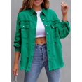thumbnail image 1 of SEARIPE Women‘s Casual Denim Jacket Frayed Hem Ripped Long Sleeve Jean Jacket With Pockets Pink M, 1 of 6