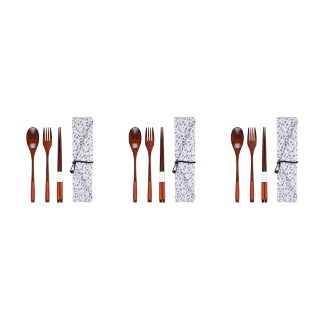 Maytalsory Set School Student Chopstick Fork Spoon Flatware with Storage Bag Type 7 3Set