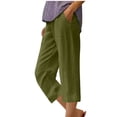 thumbnail image 2 of DPTALR Women's Summer Cotton And Linen Solid Color Pockets Elastic Waist Capris Shorts Pants, 2 of 4