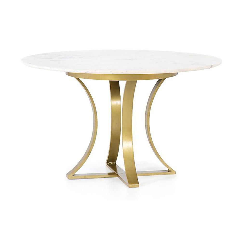 Table à manger Florian en or, table à manger ronde, table à manger en faux marbre blanc, table à manger en acier inoxydable doré, table de salle à manger, table à manger de cuisine avec base dorée