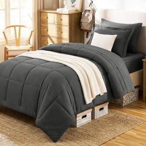 CozyLux Twin XL Comforter Set Dark Grey - 5 Pieces Twin XL Bed in a Bag Set Soft Bedding Sets Bed Set Extra Long for All Season with Comforter Flat Sheets Fitted Sheet Pillowcase &Pillow Sham