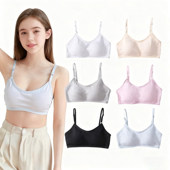 Girls Padded Training Bras Fit for 11-16 Years Cotton Padded Breathable Training Bras Wire Free Push Up Running Bra Solid
