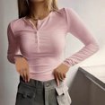 thumbnail image 2 of Yuyuzo Chemises à Manches Longues pour Femmes Col Rond Boutons Couleur Unie Ajustée Basique pour Sortir, 2 of 7