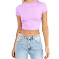 thumbnail image 1 of JIRNDf Hauts pour Femmes T-Shirts d'Été Tendance Mode Manches Courtes Mignon Court Basique Col Rond Coupe Ajustée Blouse pour Femmes Tunique Décontractée Hauts Argent P, 1 of 5