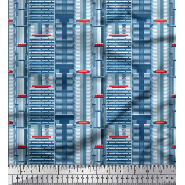Soimoi Moss Georgette Fabric Buildings Architectural Decor Fabric Printed Yard 42 Inch Wide