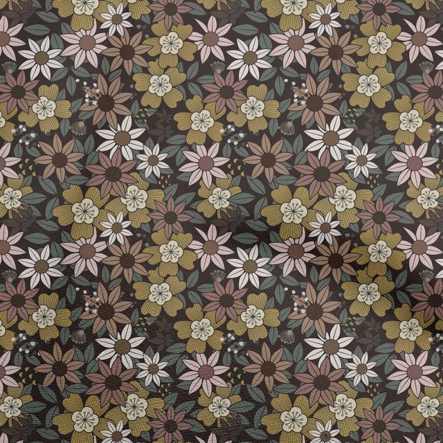 oneOone Tissu Polyester Spandex Marron Floral Rétro pour Couture Tissu Imprimé au Mètre 56 Pouces de Large