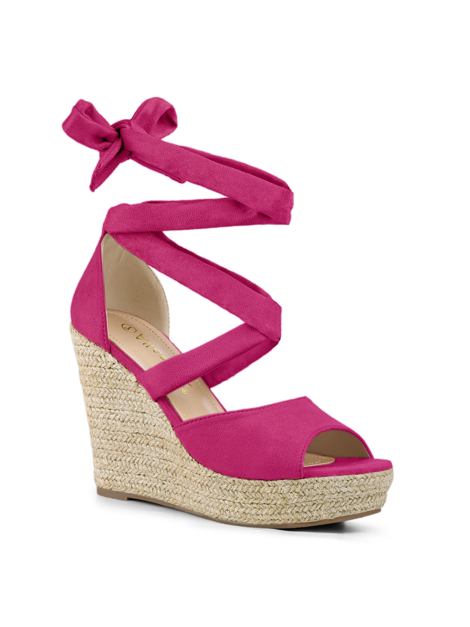 BLISSFUL STEP Chaussures pour Femmes Espadrilles à Lacets Sandales Compensées à Plateforme Rose Vif 9