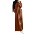 thumbnail image 2 of Robes Grande Taille Couleur Unie Manches Longues Bouffantes Col Rond Maxi Musulmane Décontractée Robe Soleil Marron m, 2 of 5