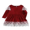 thumbnail image 1 of Kid Christmas Velvet Dress Long Sleeve Crew Neck Lace Patchwork Dress, 1 of 6