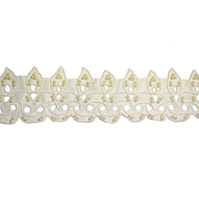Kiddo 2 Pouces Ivoire Ou Rose Cordé Perlé en Satin avec Garniture en Dentelle et Découpes