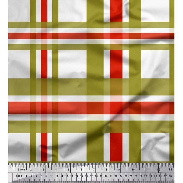 Soimoi Red Cotton Duck Fabric Gingham Check Decor Fabric Printed Yard 56 Inch Wide
