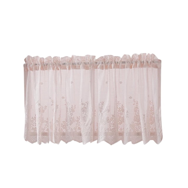 Embroidered Window Voile Curtain Valance Set for Small Kitchen Window, Cafe, Bath, Laundry or Bedroom Pink-Valance-130x41cm