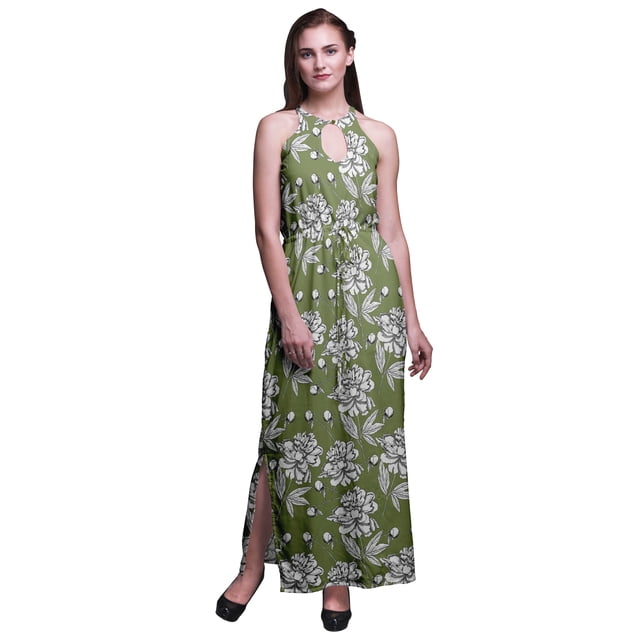 Bimba Robe Longue Décontractée à Fentes Latérales pour Femmes Florale Imprimée Tenue de Soirée-Petite