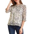 thumbnail image 1 of INSPIRE CHIC Women's Tops 3/4 Sleeves Ruffle Hem Floral Chiffon Shirt Blouses M Grey Purple, 1 of 7