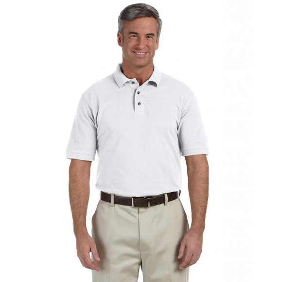 Harriton mens 6 oz. Ringspun Cotton Pique Short-Sleeve Polo(M200)-WHITE-3XL