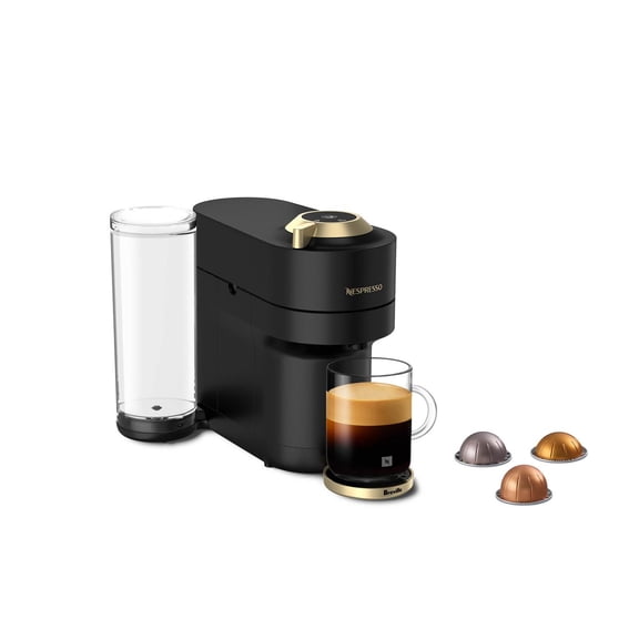 Machine à café et expresso Nespresso Vertuo Pop+ Deluxe de Breville, Noir Mat et or, 6 Tailles de Café