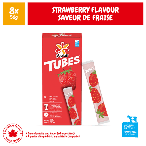 Yoplait Tubes Yogourt Strawberry Flavour, Kids Snack, 8x56g