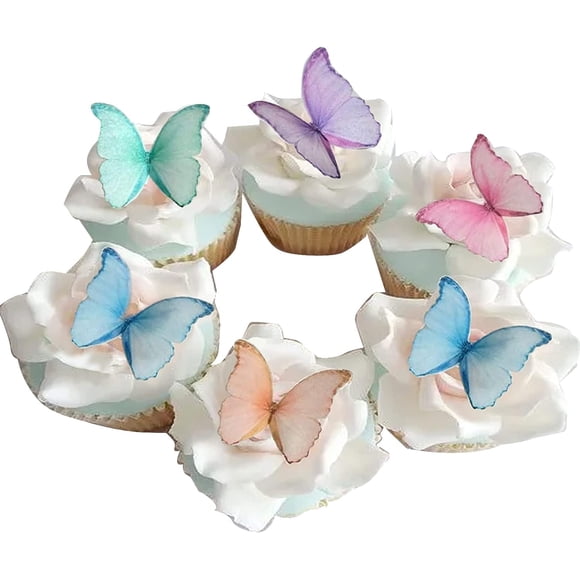 EcoNesxp 48 pieces of edible rice paper butterfly cake decoration large size colorful butterfly suitable for cupcake decoration dessert decoration