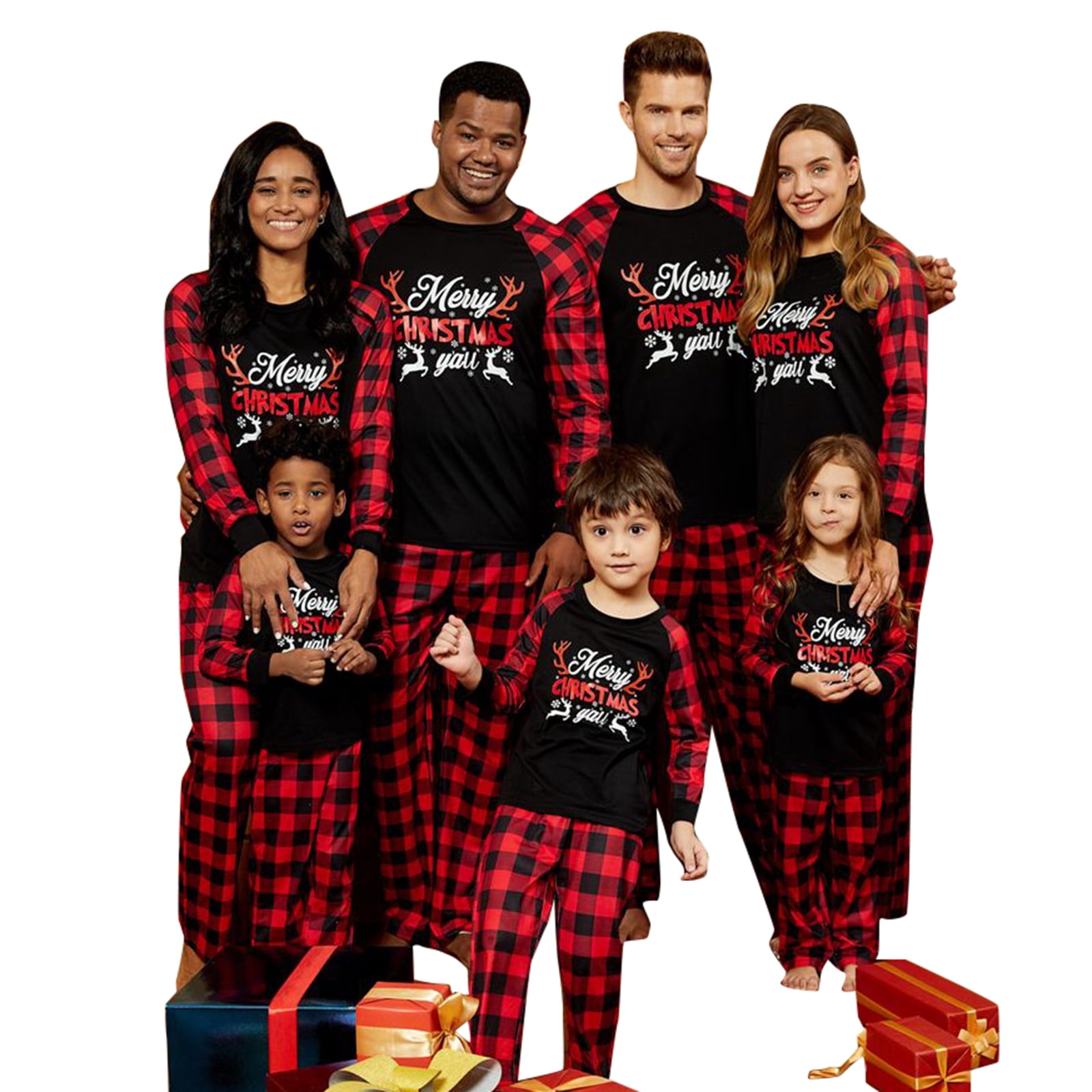 Wangscanis Christmas Family Pajamas with Plaid Pattern, Elastic Waist Clothing