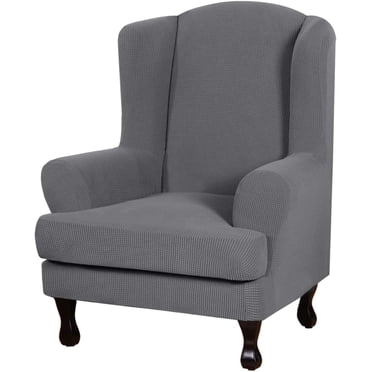 Housse Durable, Douce et Extensible en Jacquard, 2 Pcs pour Fauteuil à Oreilles, Gris Charbon, Housses de Canapé, Protecteur de Meubles en Lycra, Lavable à la Machine, Housses de Sofa en Spandex, Housse pour Fauteuil à Oreilles